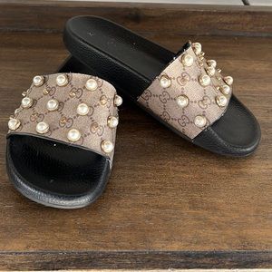 Gucci Pearl Stud Pool Slide Sandals